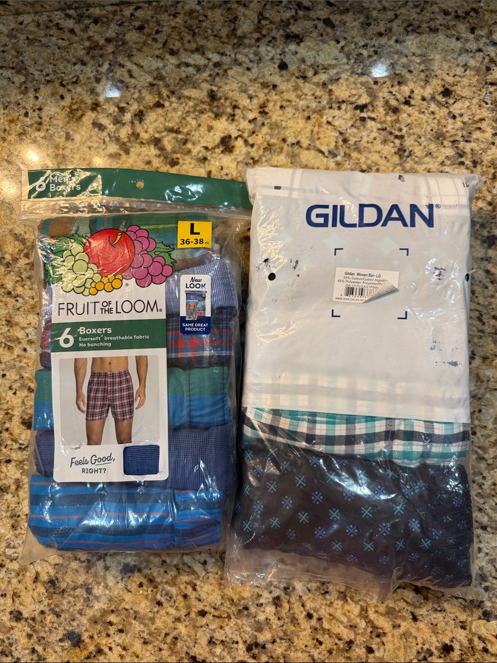 Fruit of the Loom and Gildan Blue and Teal Plaid & Stripe Boxers - 6 pk and 5 pk